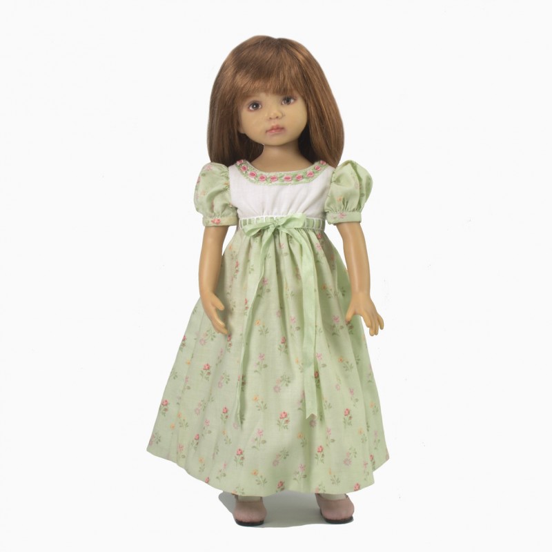 Long floral dress with embroidered neckline mint 33cm